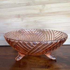 Abstract Pink Glass Dish With Feet